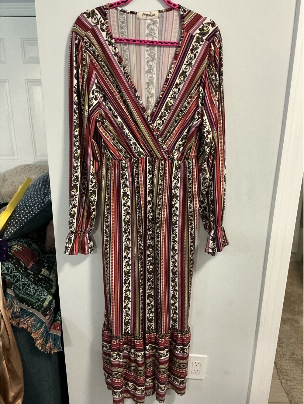 Haptics Size Large Womans Boho Hippie Western Indie Ruffle Maxi Dress #228